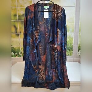 Moda Lucido Collection Sheer Burnout Velvet Waterfall Cardigan Size Large | NWT